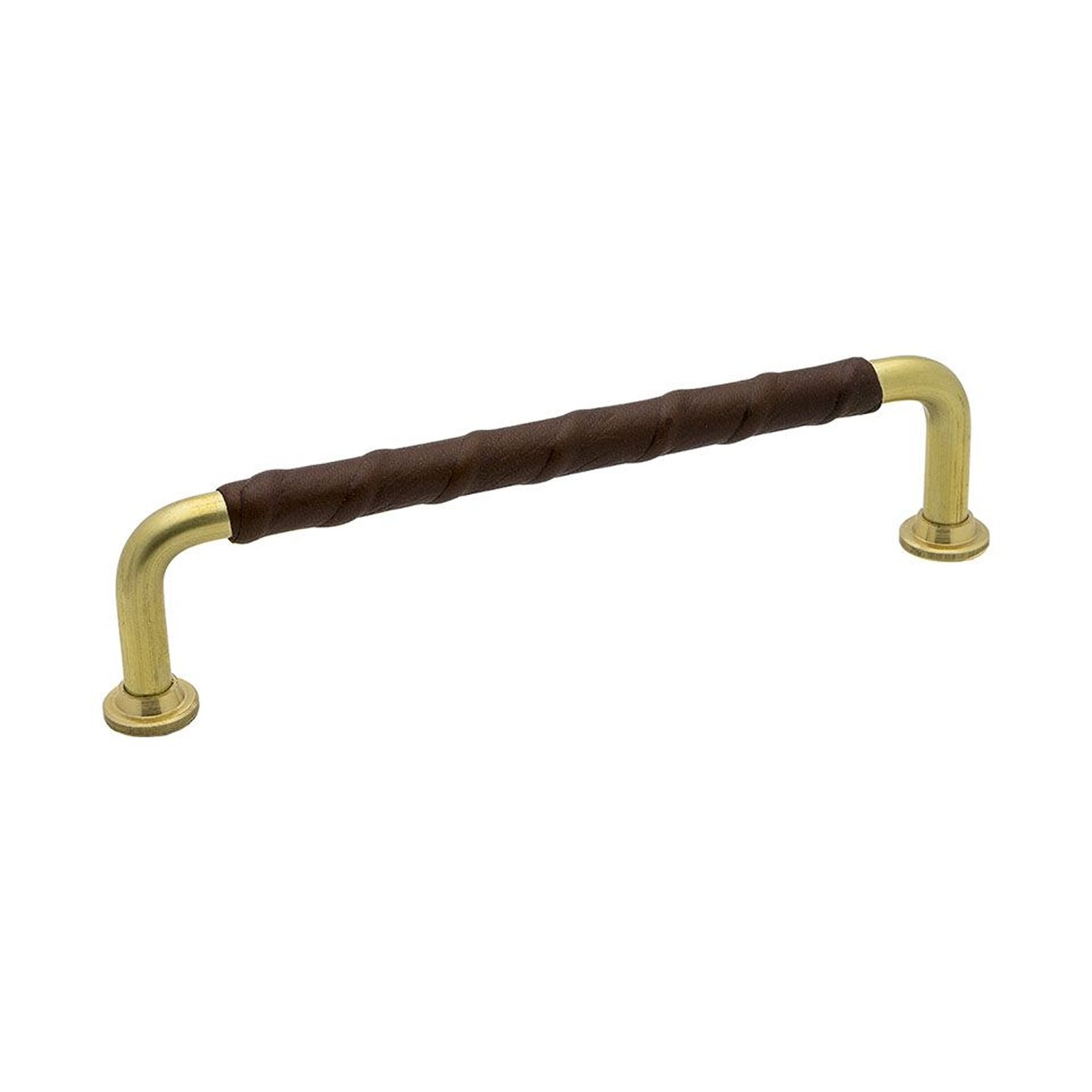 1353-128 Leather Handle, Untreated Brass/Brown
