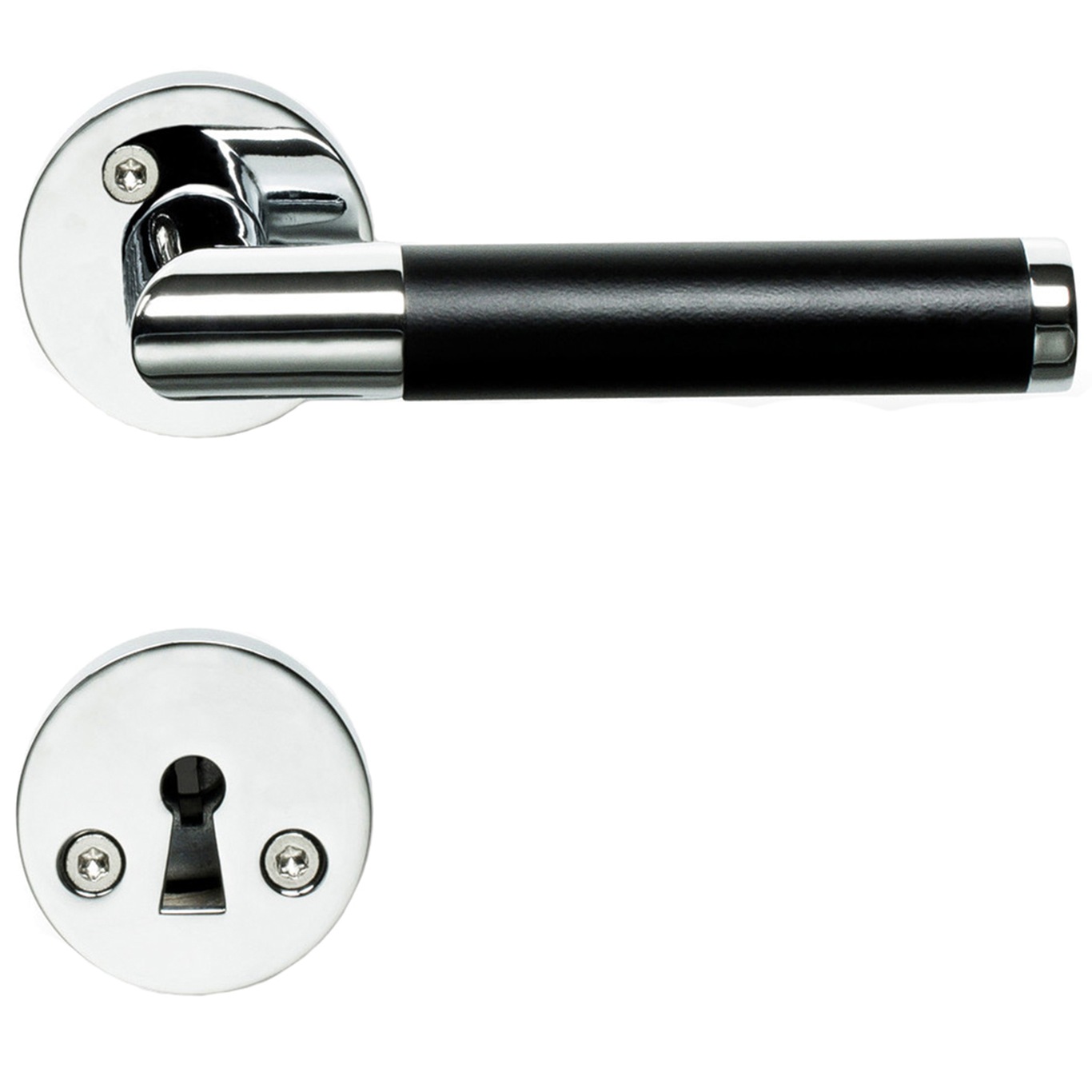 Koster Door Handle With Key Plate Chrome/Black