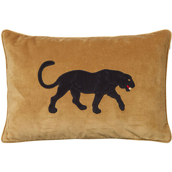 Embroidered Black Panther Cushion Cover 40x60 cm, Masala Yellow