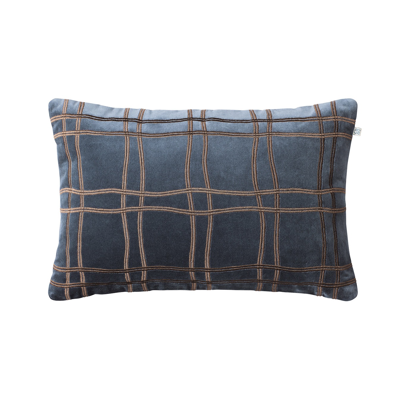 Tattersall Cushion Cover 40x60 cm, Sea Blue / Cognac