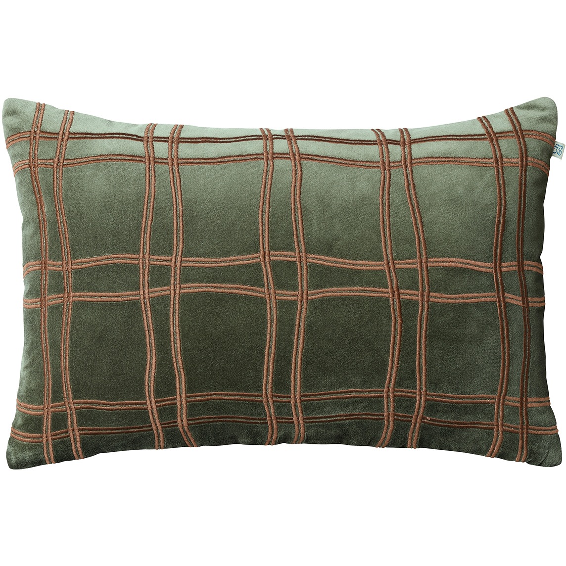 Tattersall Cushion Cover 40x60 cm, Forest Green / Cognac