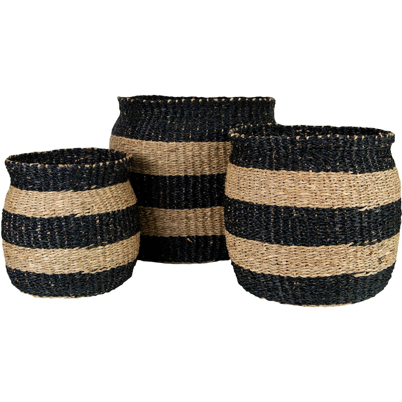 Prisa Stripe Baskets Black / Nature, 3-pack