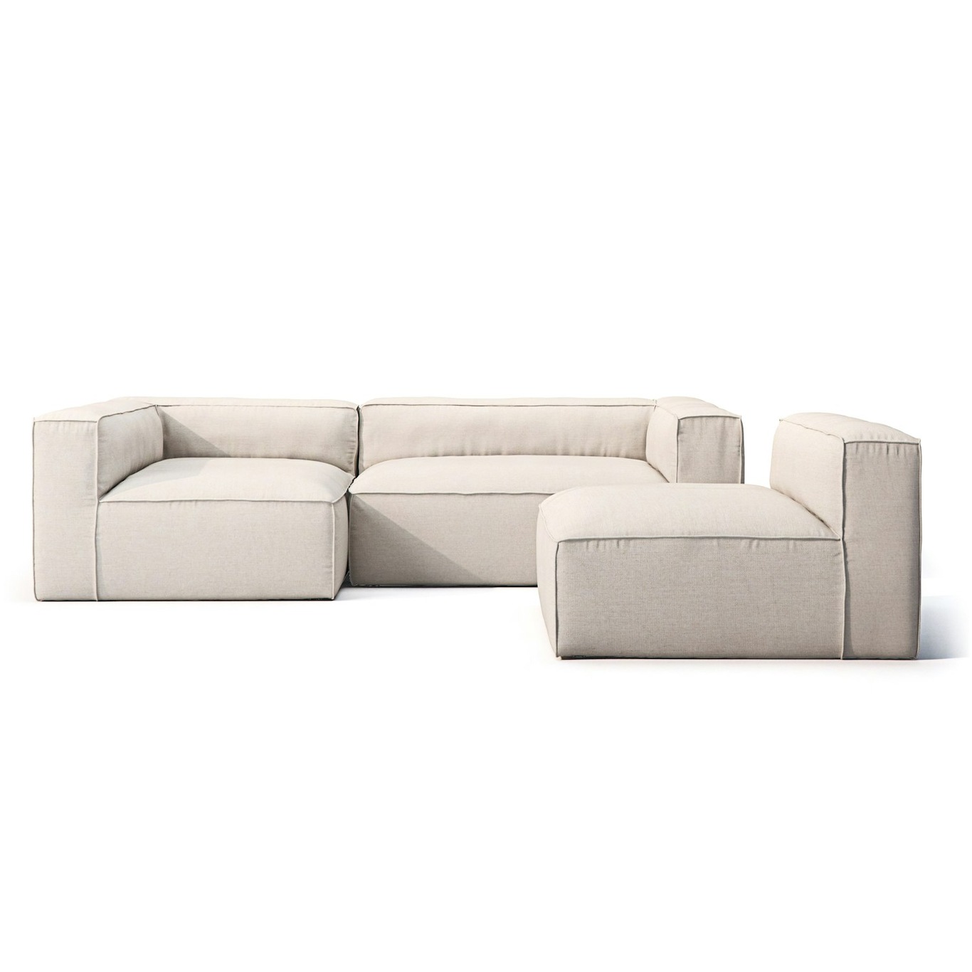 Grand Outdoor 3-seater Sofa Divan Left With Armchair, Linen Chalk
