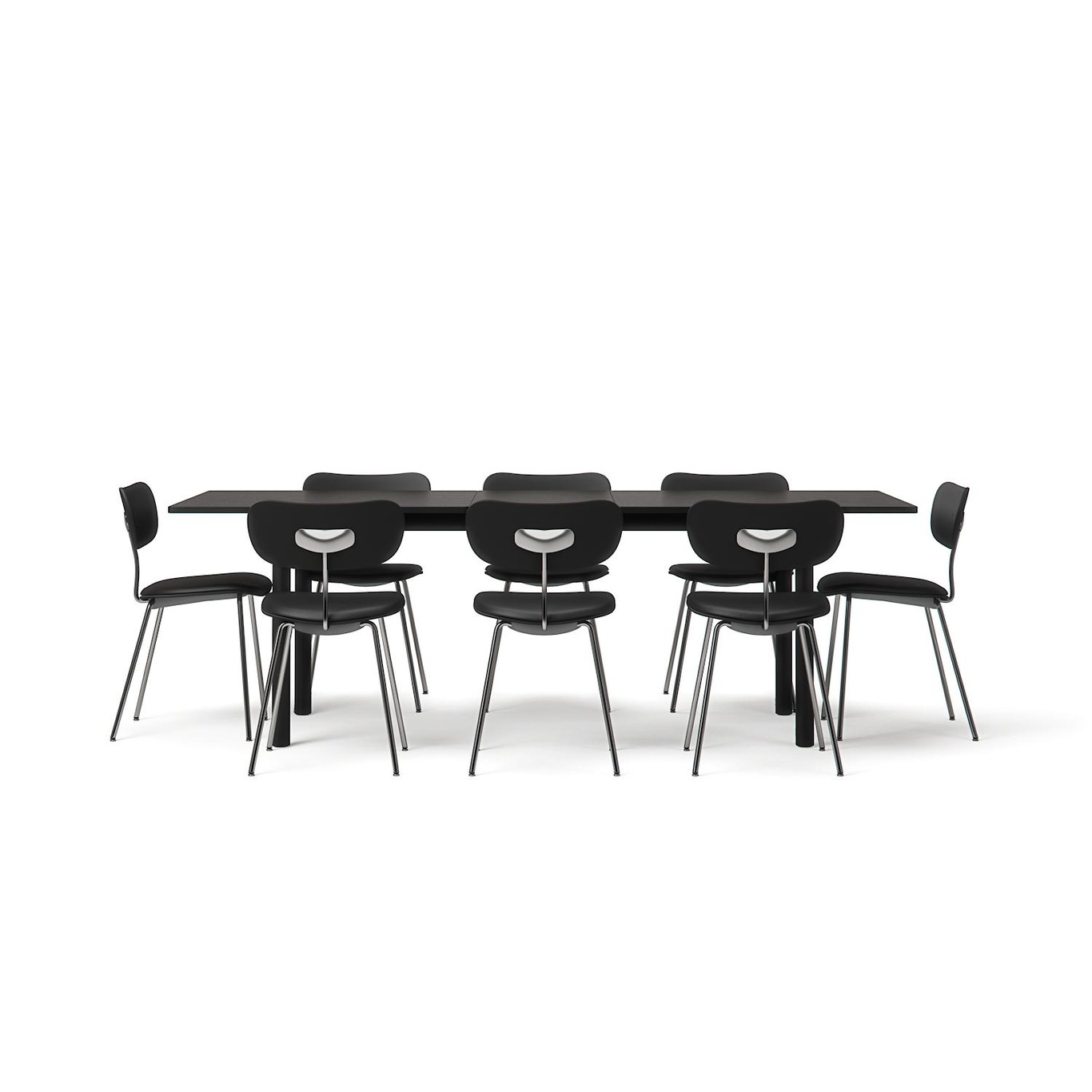Milo/Habit Table Set 180+40 cm, Black / Black Leather / Chrome