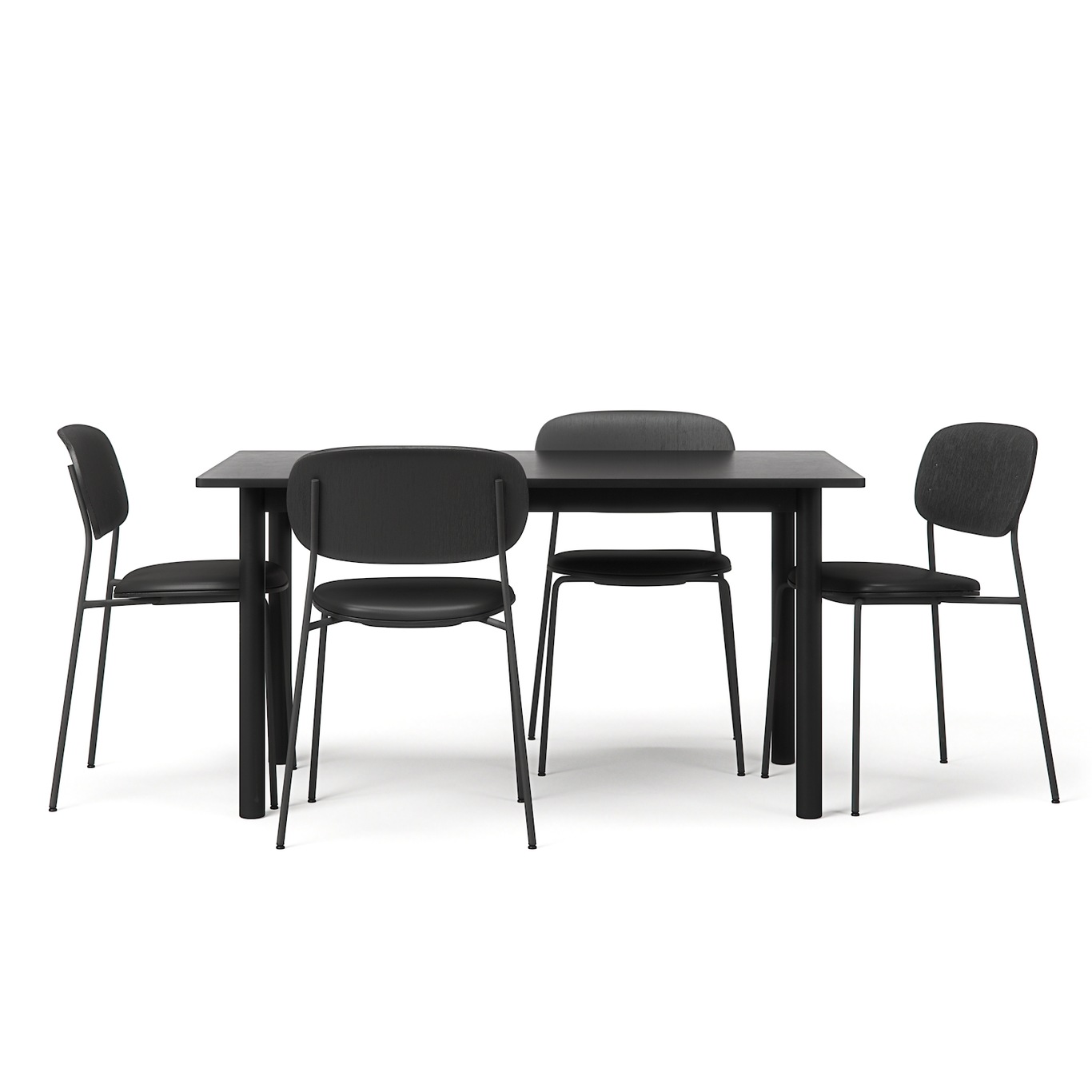 Milo/Note Table Set 140 cm, Black / Black Leather