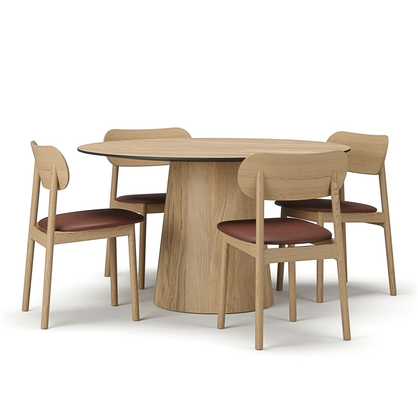 Social/Elephant Table Set, Natural Oak / Brown Leather
