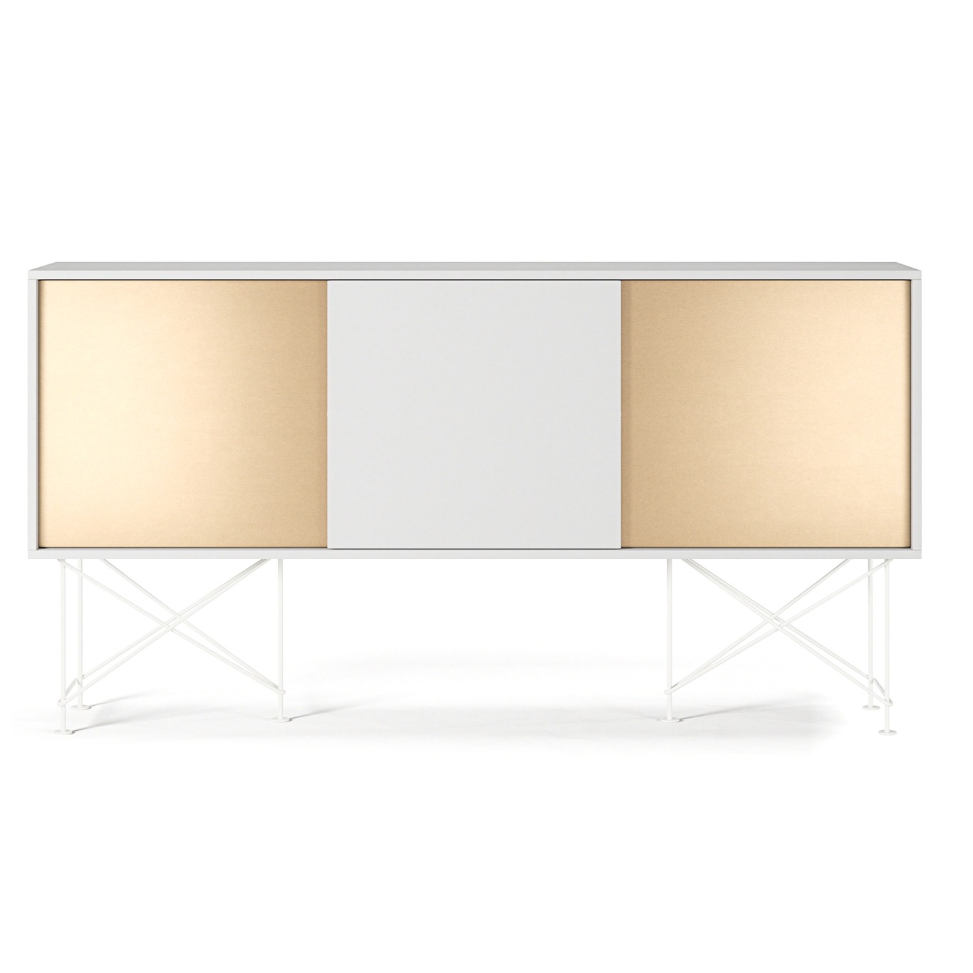 Vogue Sideboard 2 Brass Doors With Stand 180 cm, White / Brass / White