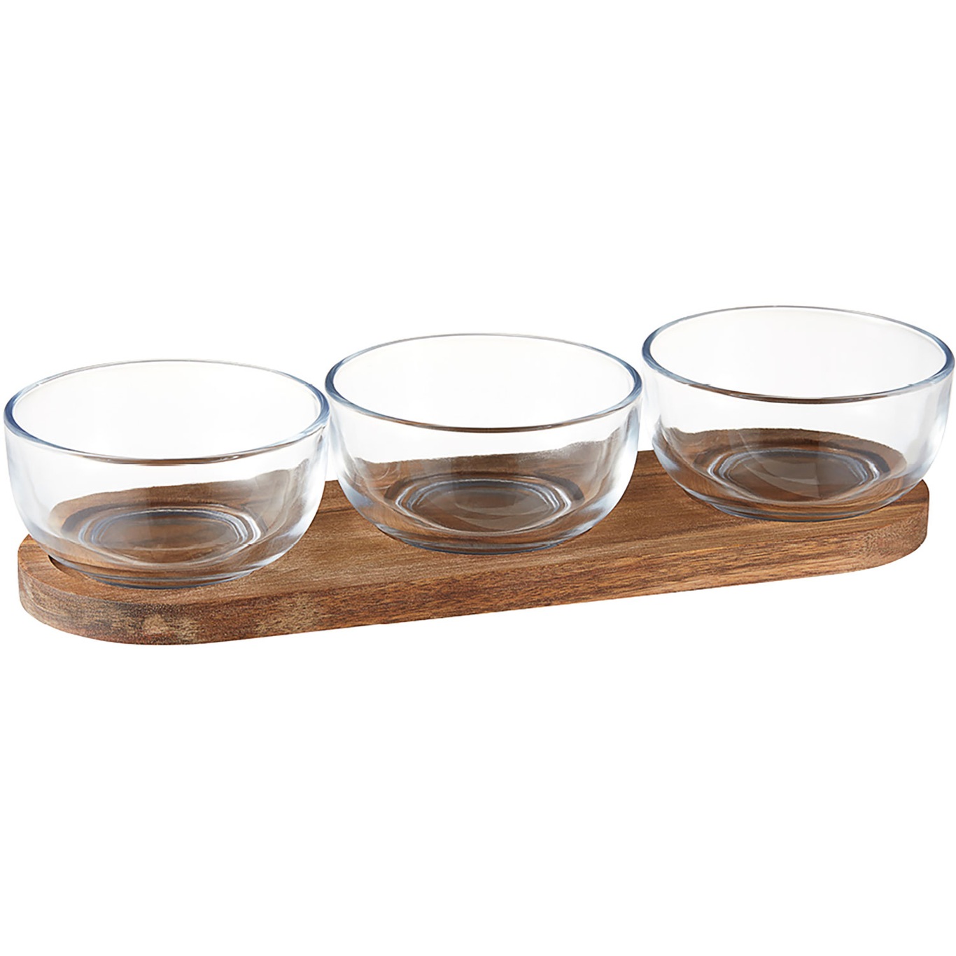 Uri serving set 3 glass, wooden tray