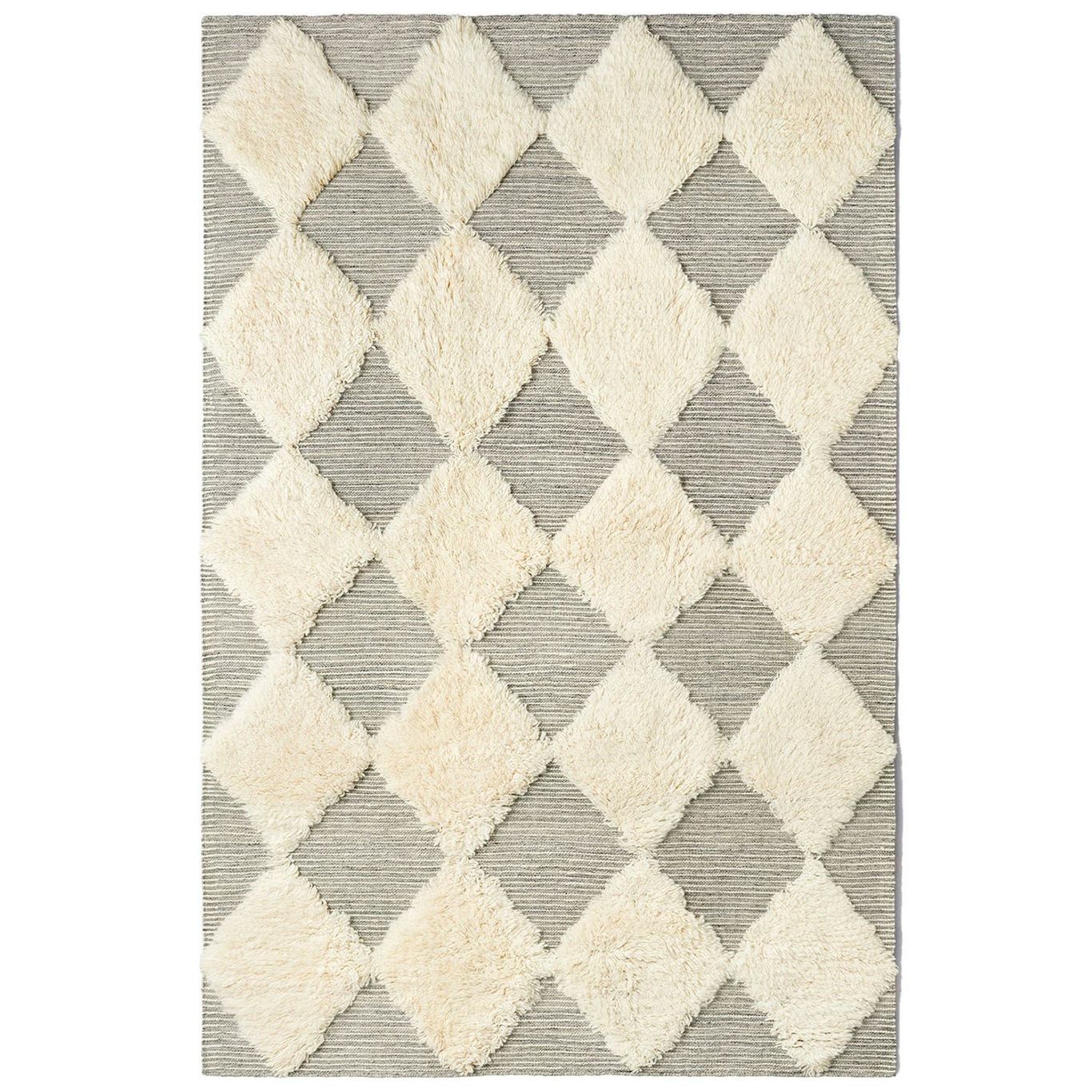 Chess Rya Wool Rug 200x300 cm, Off-white/Grey