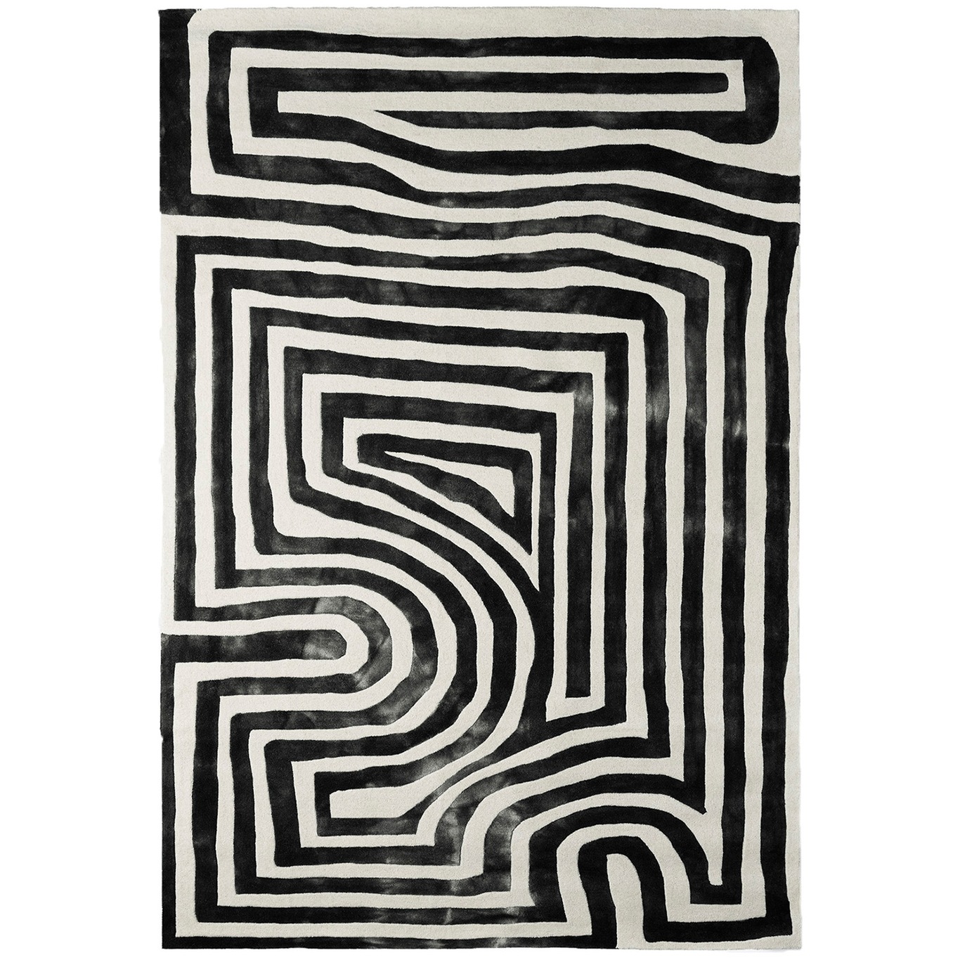 Psychadelic Labyrinth Wool Rug 200x300 cm, Charcoal