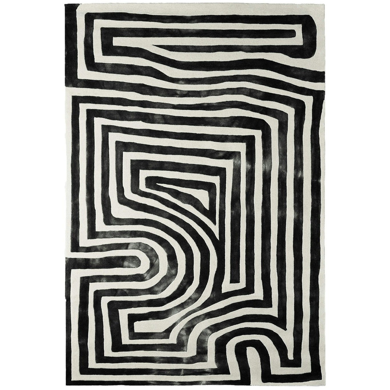 Psychadelic Labyrinth Wool Rug 300x400 cm, Charcoal
