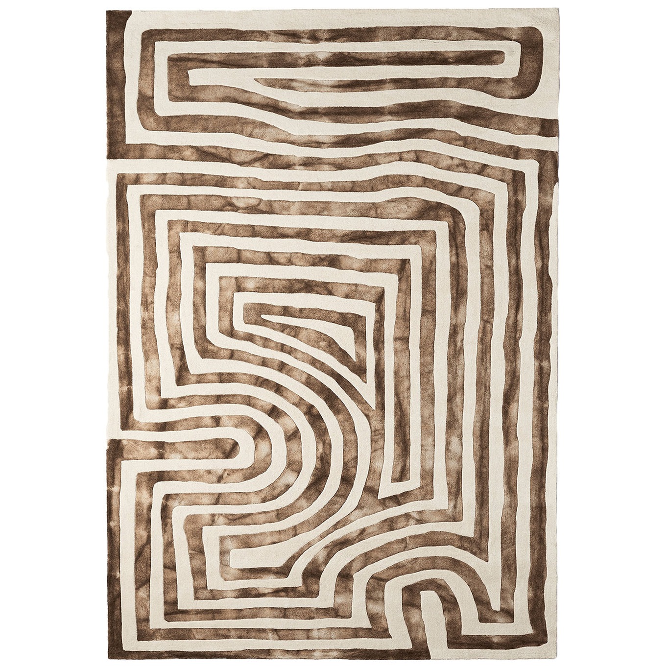 Psychadelic Labyrinth Wool Rug 300x400 cm, Beige