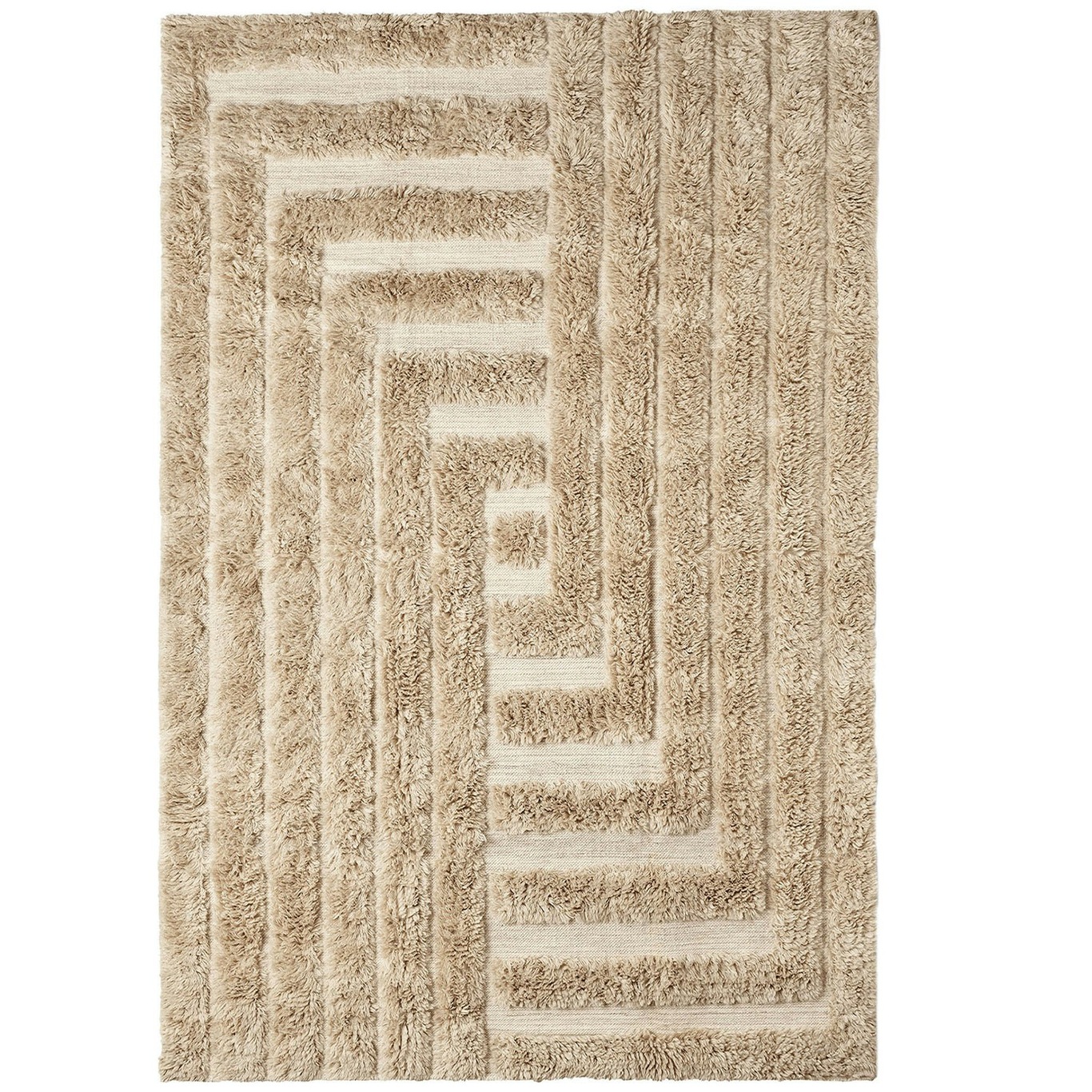 Shaggy Labyrinth Wool Rug 300x200 cm, Beige