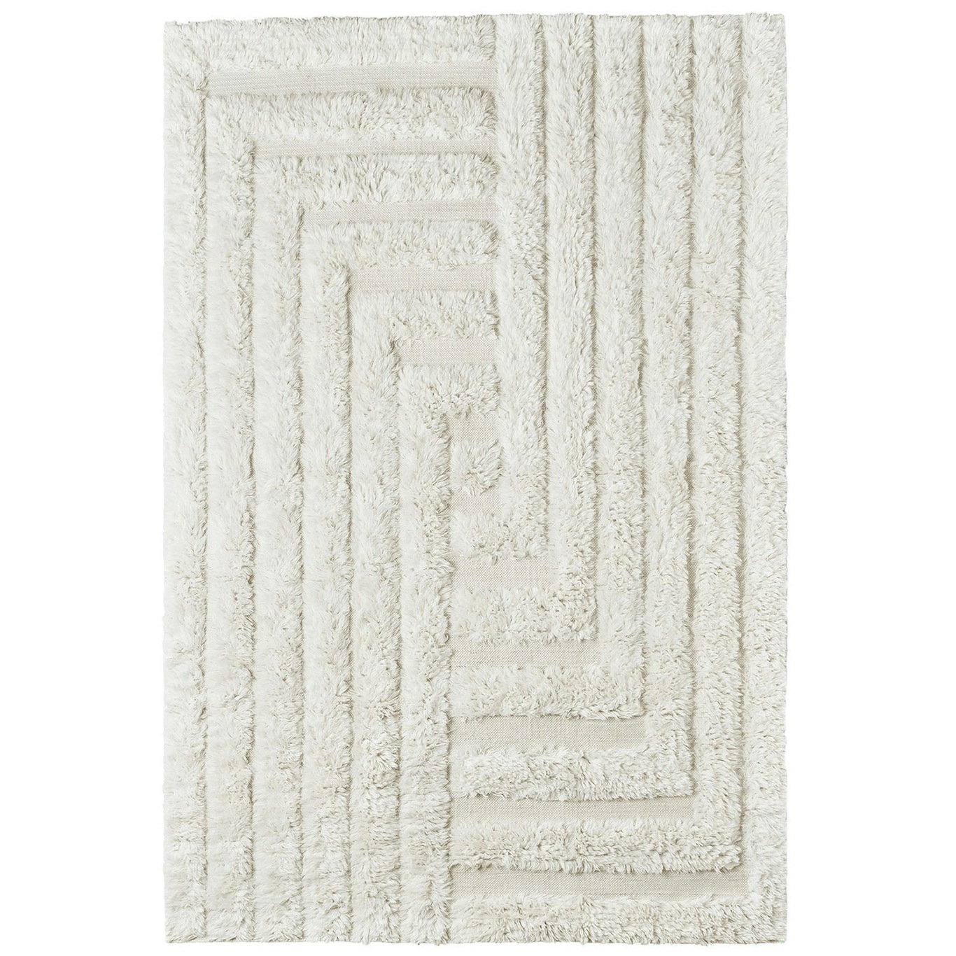 Shaggy Labyrinth Wool Rug 300x200 cm, White