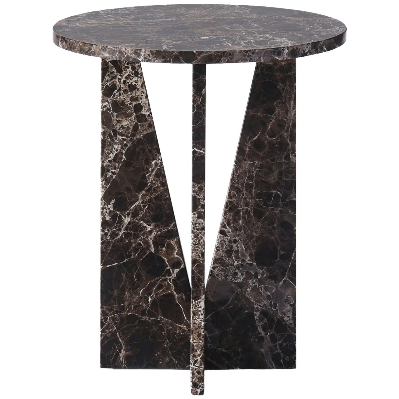 V Side Table, Dark Emerador Marble