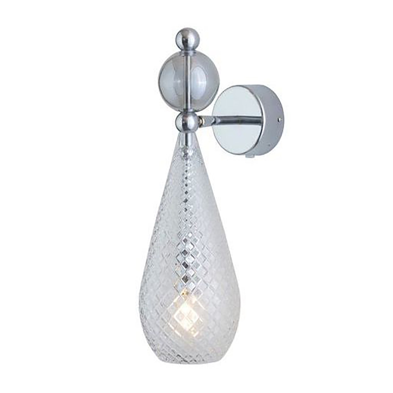 Smykke Wall Lamp, Crystal Check / Smokey Grey Ball / Shiny Silver