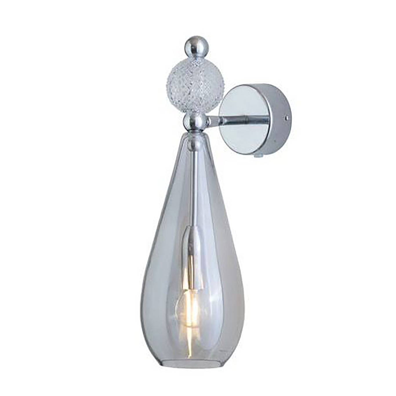 Smykke Wall Lamp, Smokey Grey / Crystal Check Ball / Shiny Silver