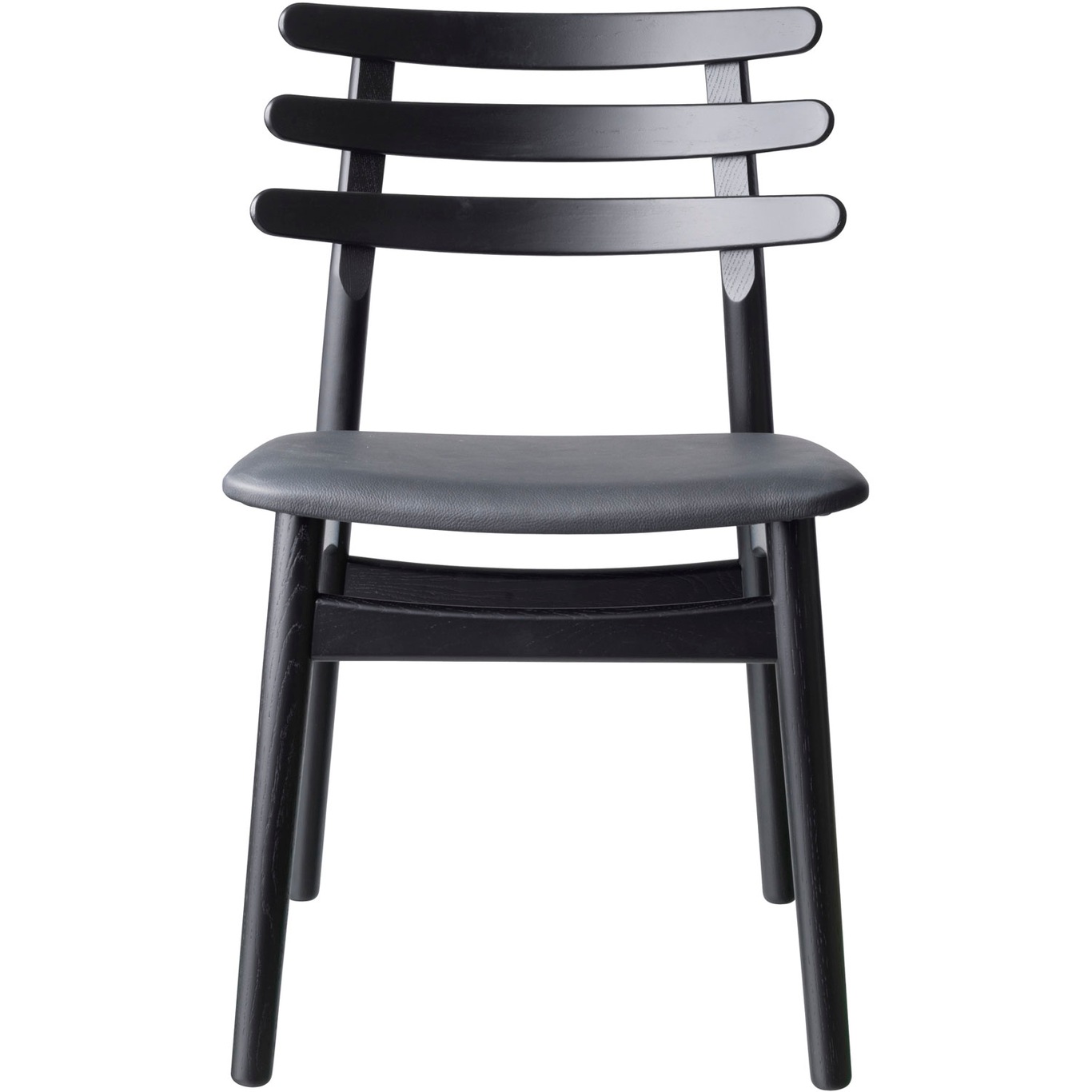 J48 Dining Chair , Black Painted Oak / Black Leather