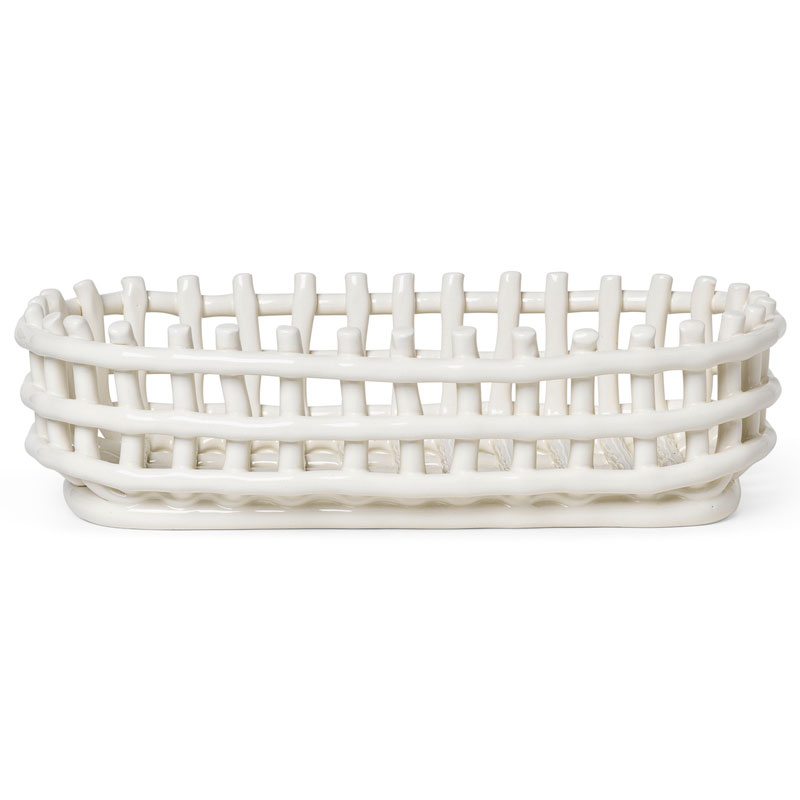 Ceramic Basket Oval, Off-white