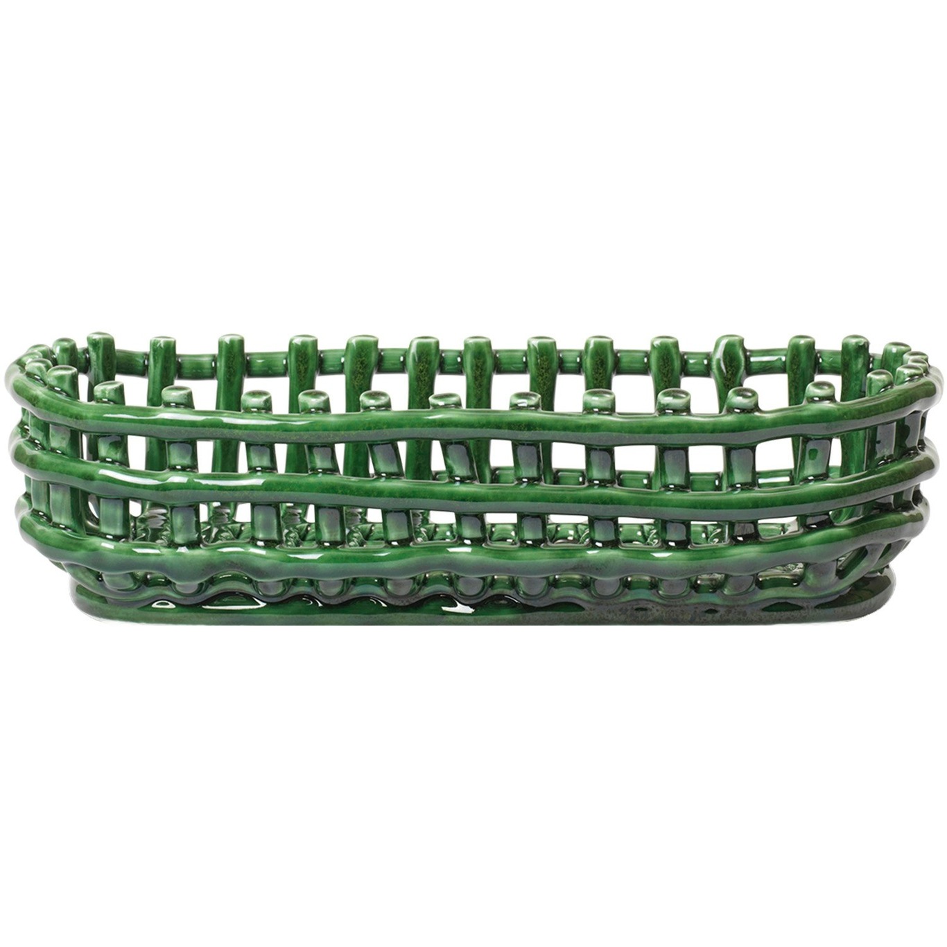 Ceramic Basket Ceramic Oval, Emerald Green