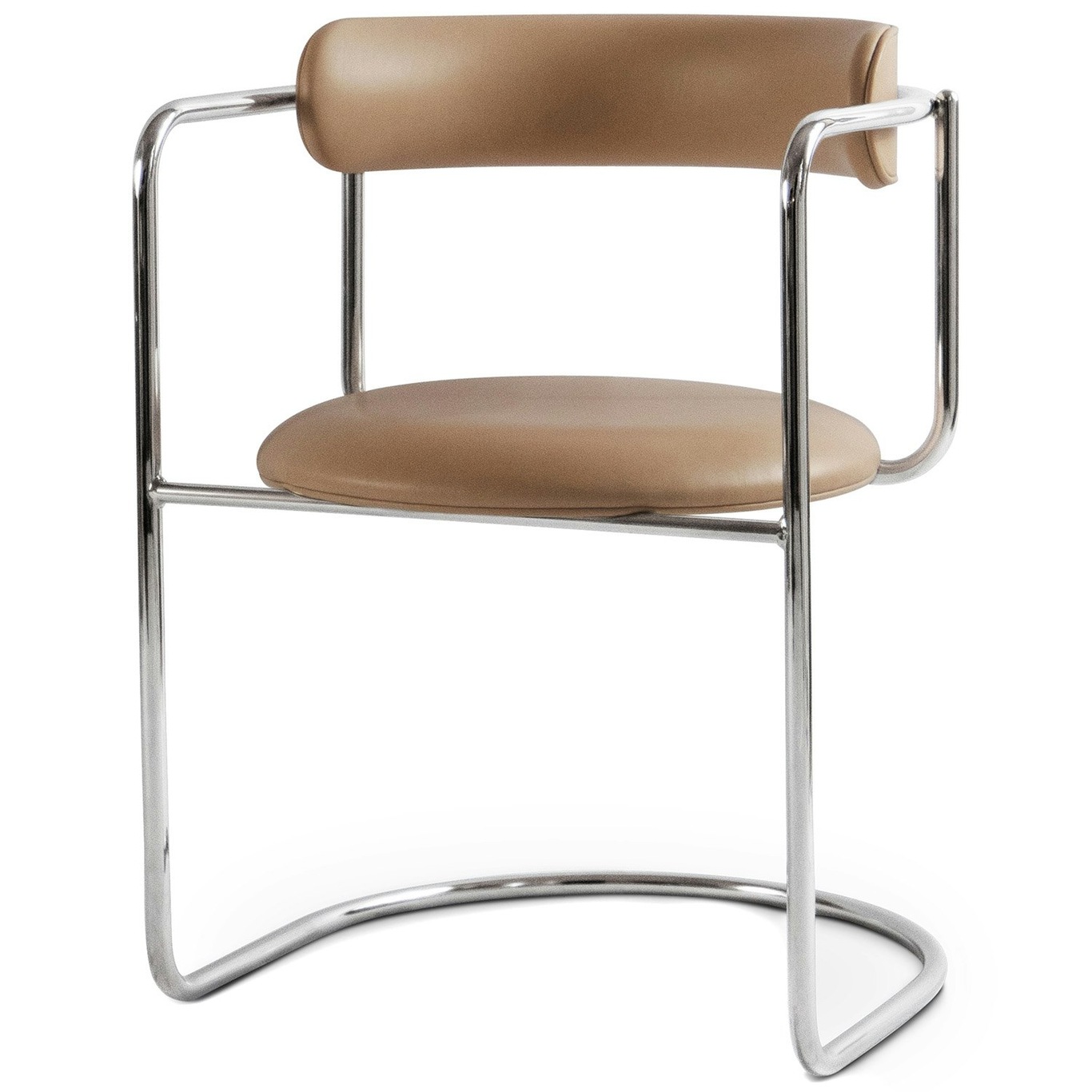 FF Cantilever Chair, Tan Leather / Chrome