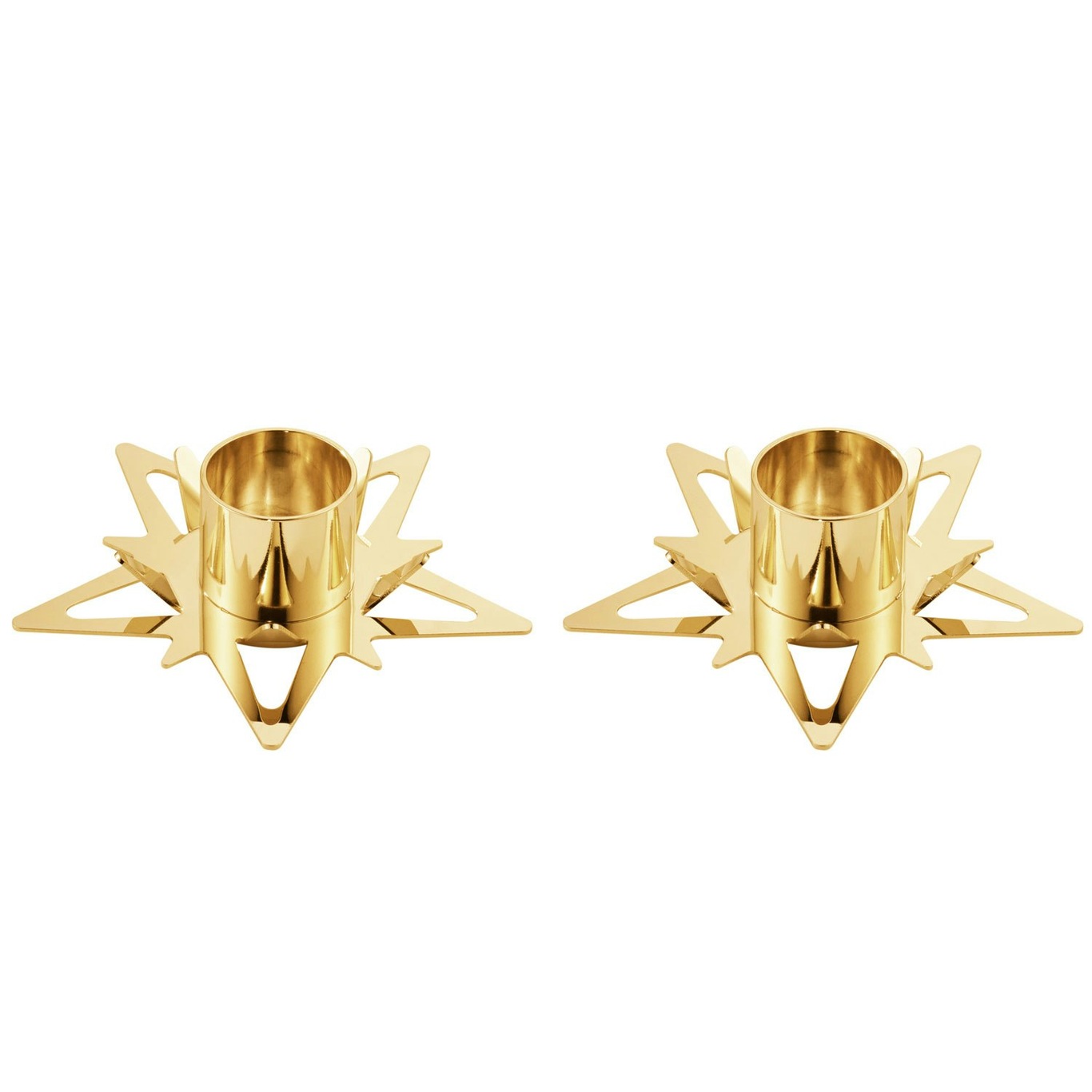 Christmas Star Candle Holders For Taper Candle 2 Pieces, Gold-Plated Brass