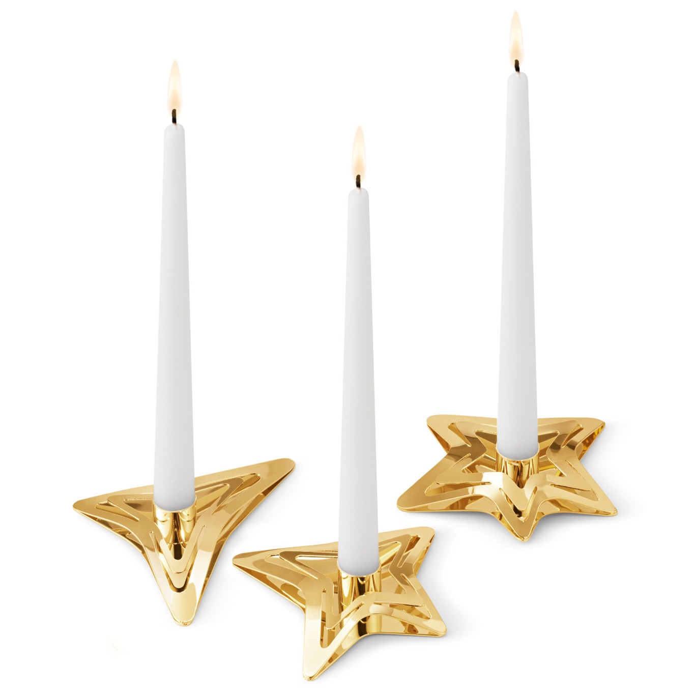 Star Xmas Candlesticks 3 Pieces, Gold-Plated Stainless Steel