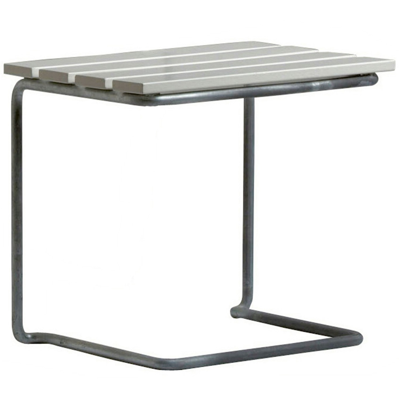 Footstool A3, White Lacquered Oak / Hot Galvanized Steel