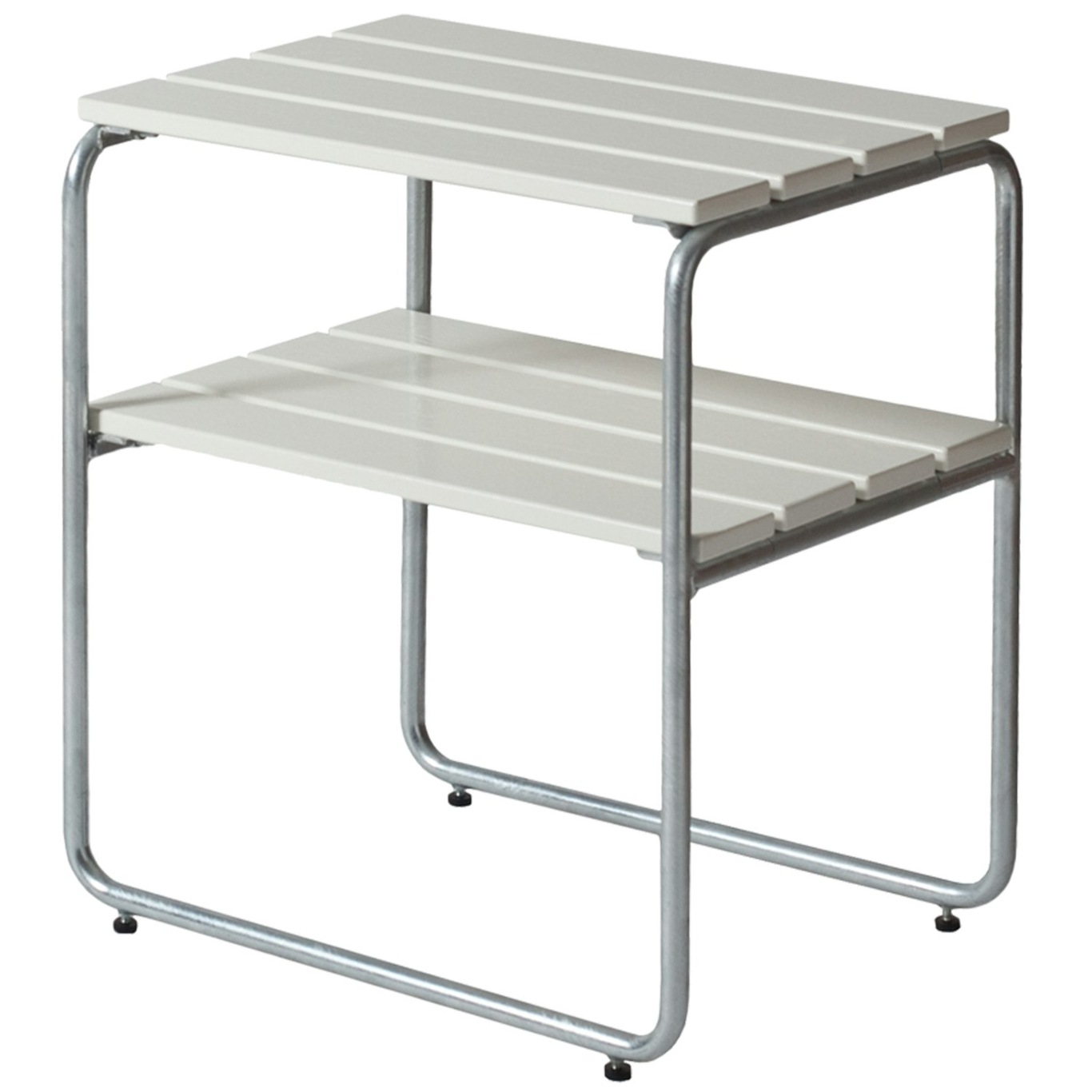 L45 Side Table, White Lacquered Oak / Hot Galvanized Steel