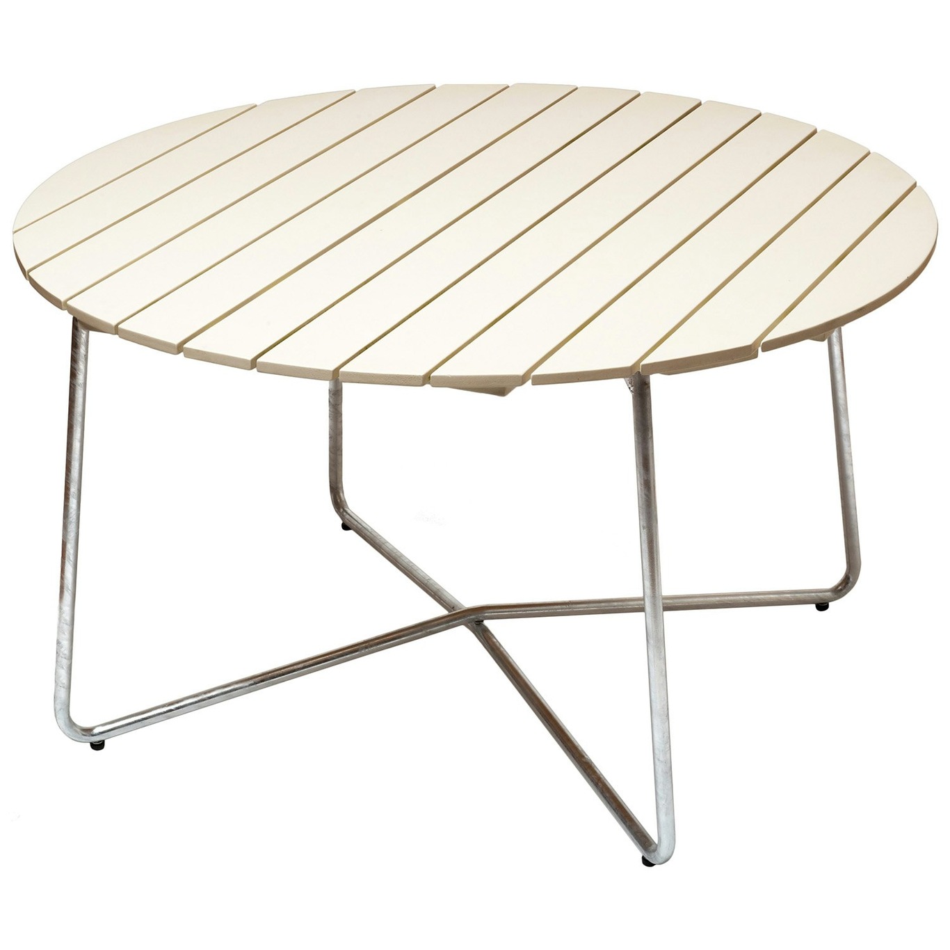 9A Table Ø120 cm, White Lacquered Oak / Hot Galvanized Steel