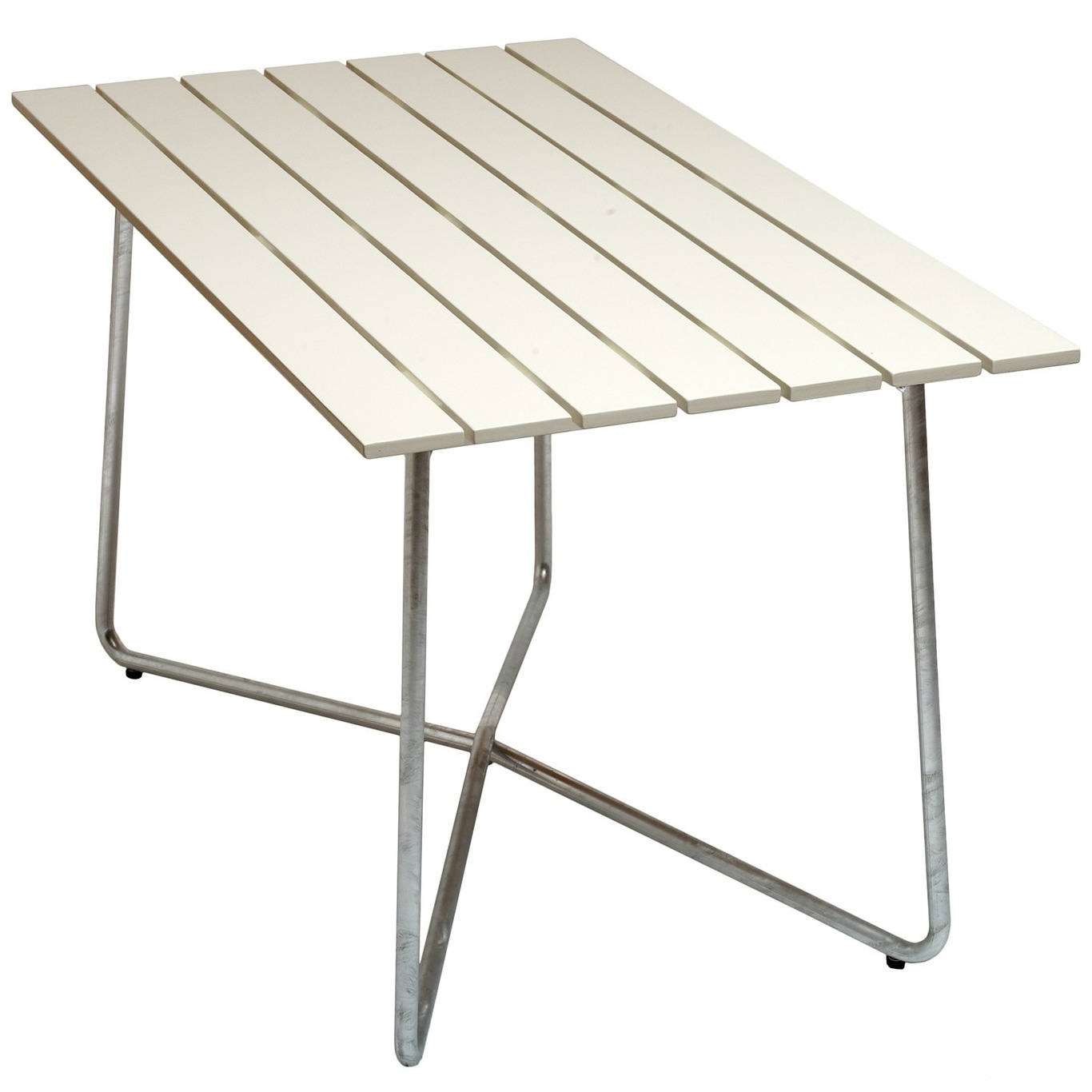 B25A Table 70x120 cm, White Lacquered Oak / Hot Galvanized Steel