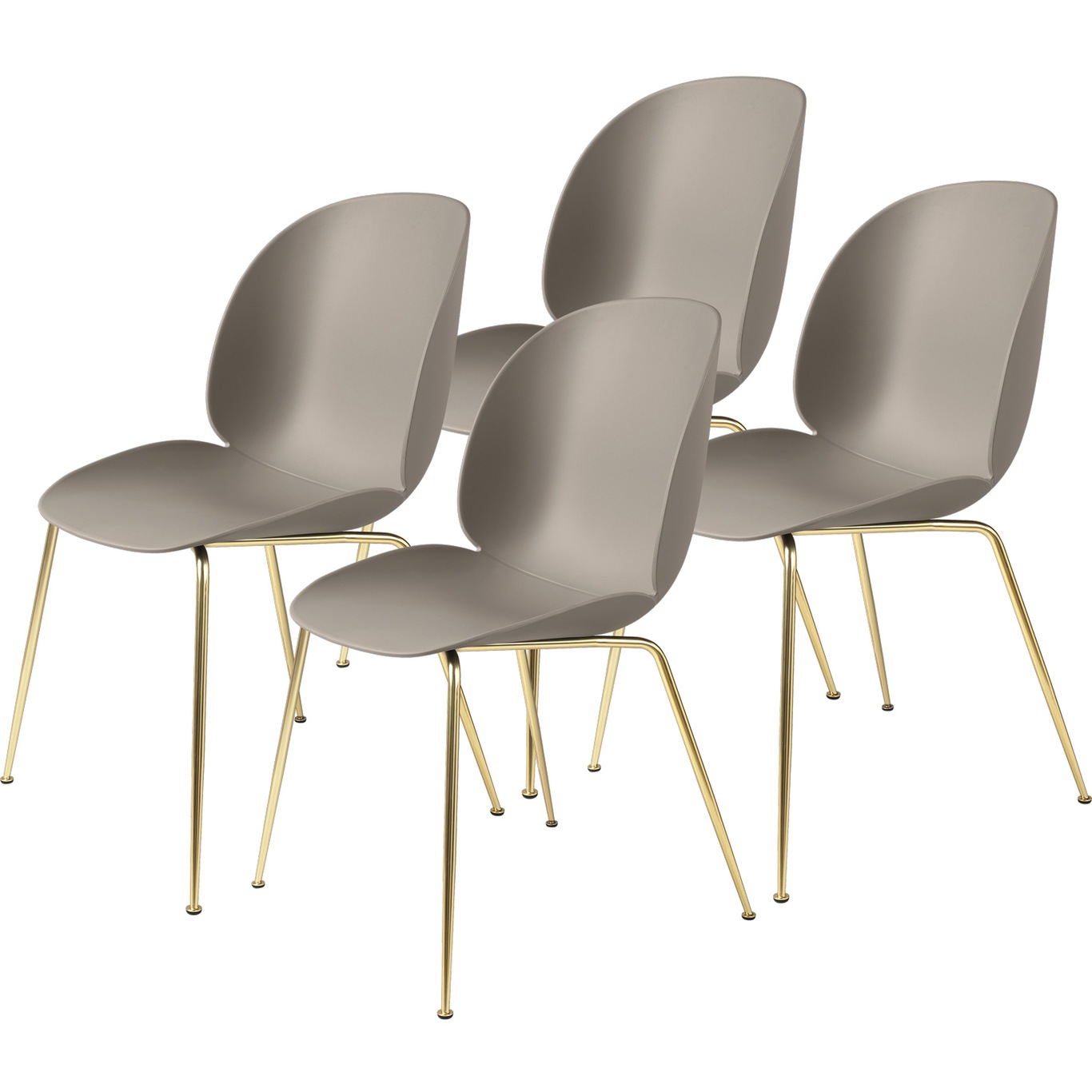 Beetle Chair Un-upholstered 4-pack Conic Base Brass, Beige