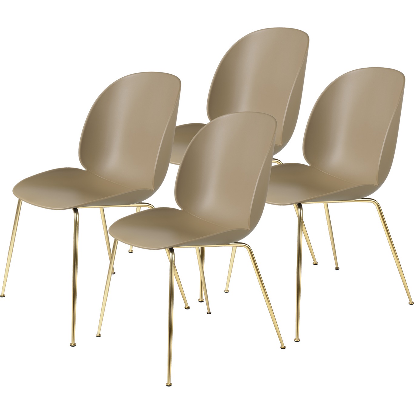 Beetle Chair Un-upholstered 4-pack Conic Base Brass, Pebble