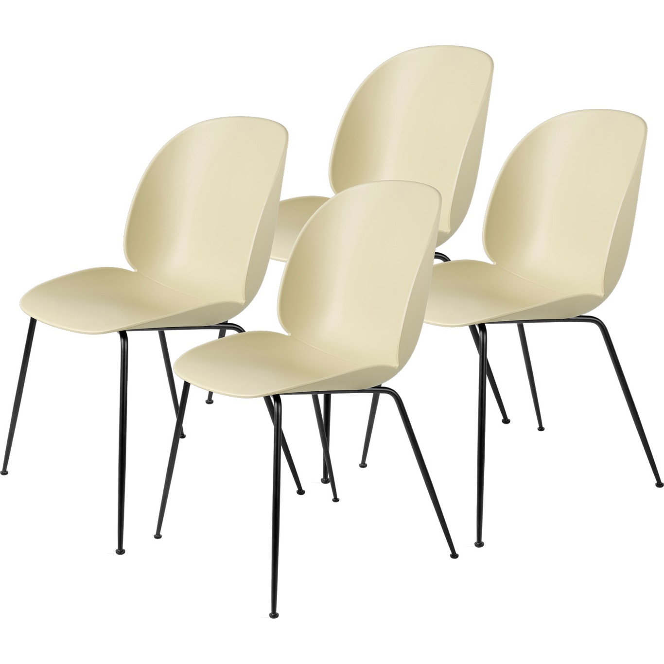 Beetle Dining Chair Unupholstered, Conic Base Black, Set Of 4, Pastel Green