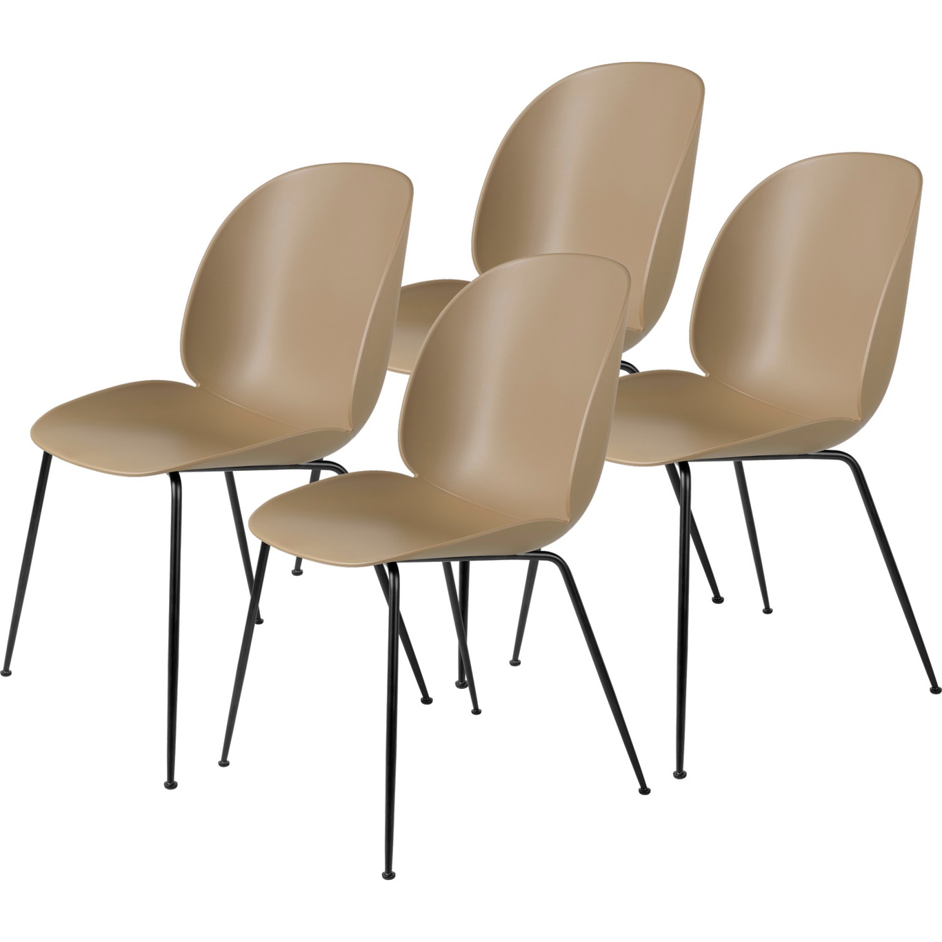Beetle Dining Chair Unupholstered, Conic Base Black, Set Of 4, Pebble Brown