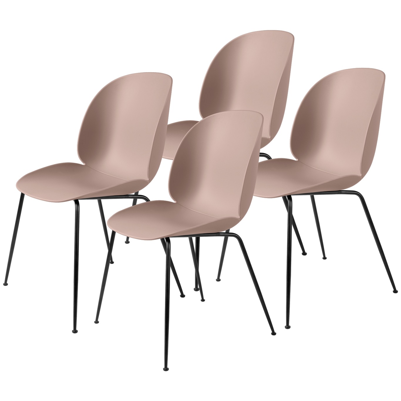 Beetle Dining Chair Unupholstered, Conic Base Black, Set Of 4, Sweet Pink