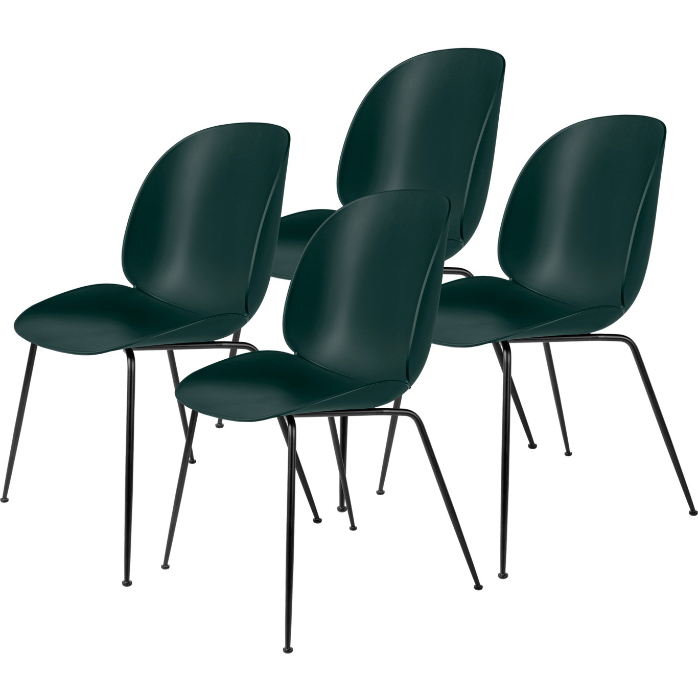 Beetle Dining Chair Unupholstered, Conic Base Black, Set Of 4, Green