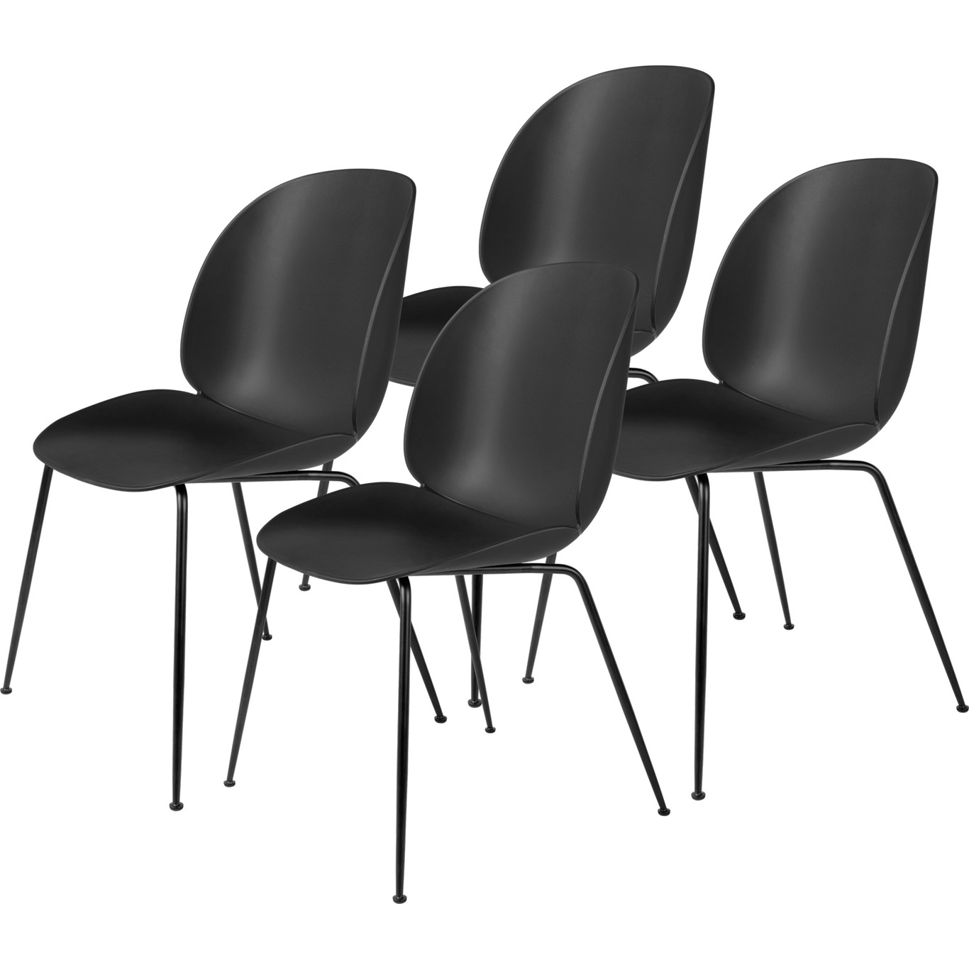 Beetle Dining Chair Unupholstered, Conic Base Black, Set Of 4, Black