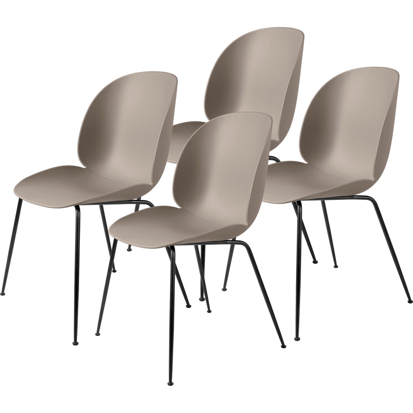 Beetle Dining Chair Unupholstered, Conic Base Black, Set Of 4, New Beige