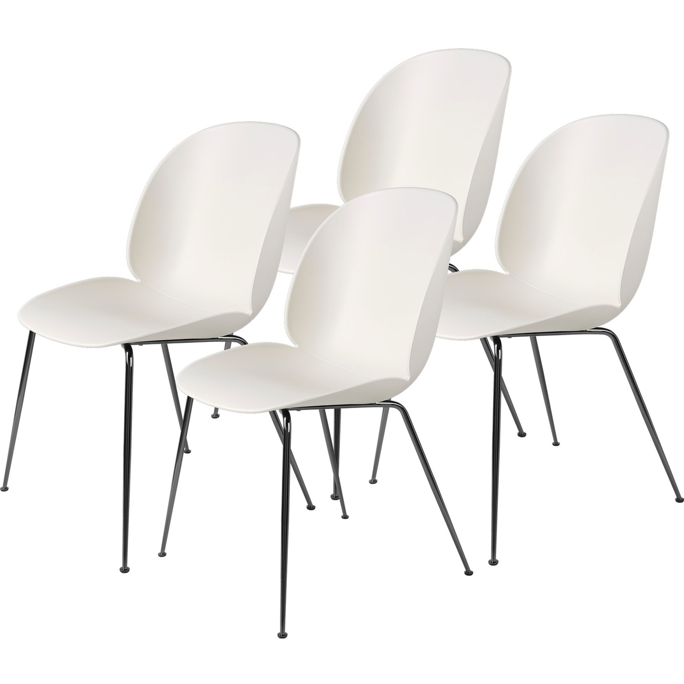 Beetle Dining Chair Unupholstered, Conic Base Black, Set Of 4, Alabaster White