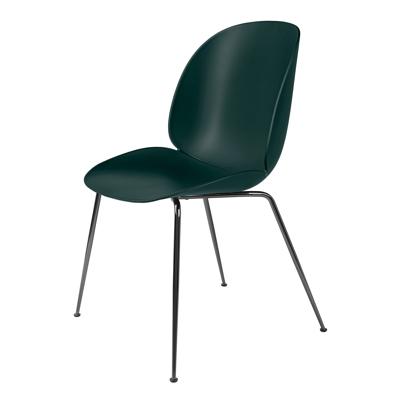 Beetle Dining Chair Unupholstered, Conic Base Black Chromed, Green
