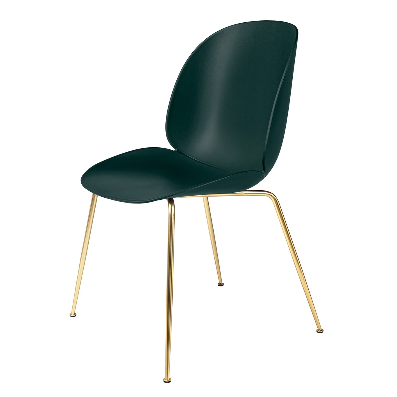 Beetle Dining Chair Un-upholstered, Conic Base Brass, Green