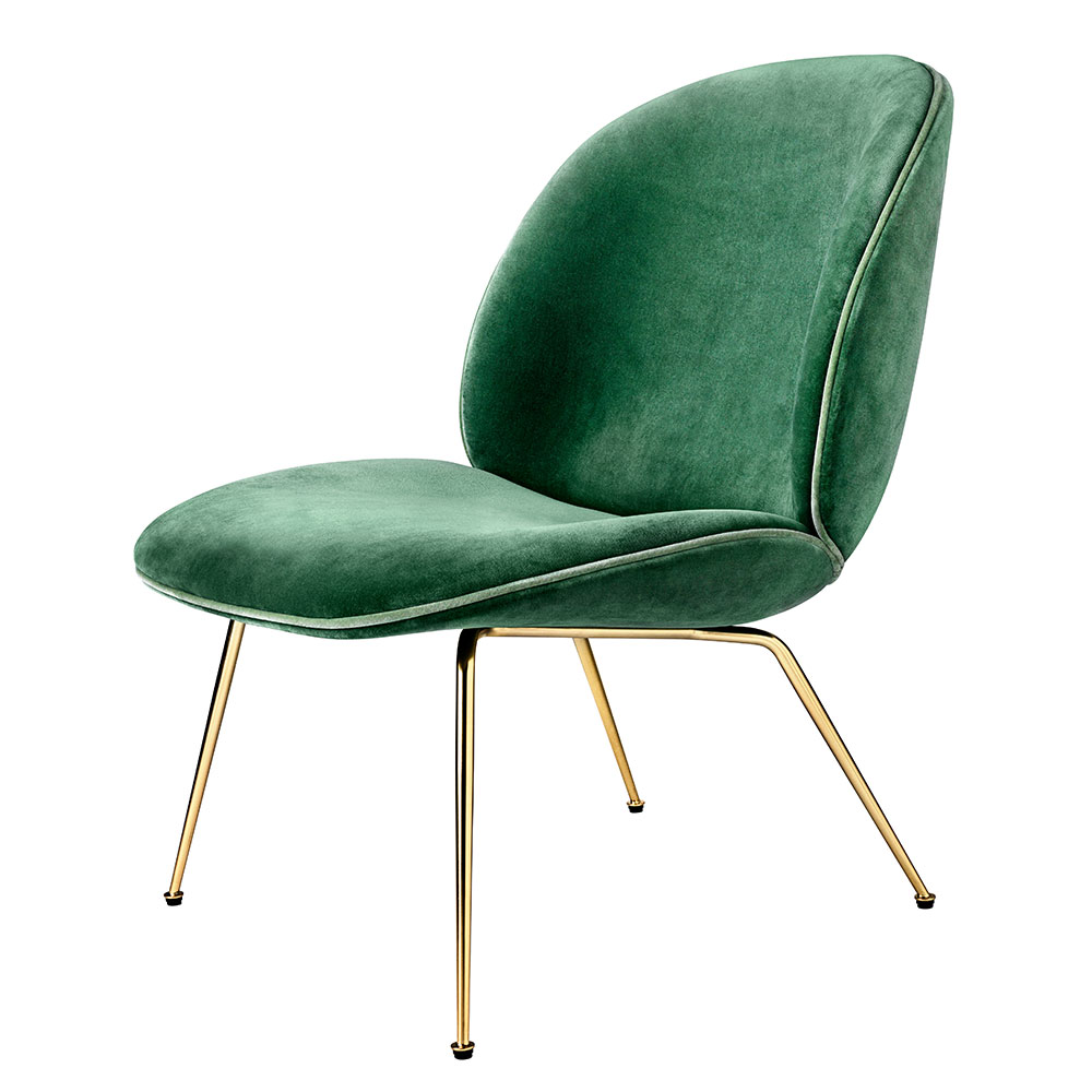 Beetle Lounge Chair, Conic Base Brass, Velluto Cotone 234