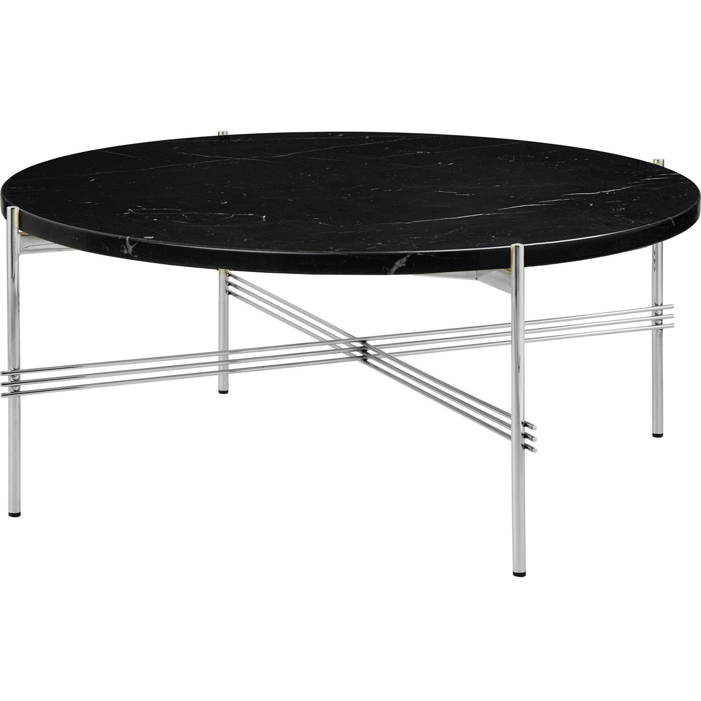 TS Coffee Table 80 cm, Polished Steel / Black Marquina marble