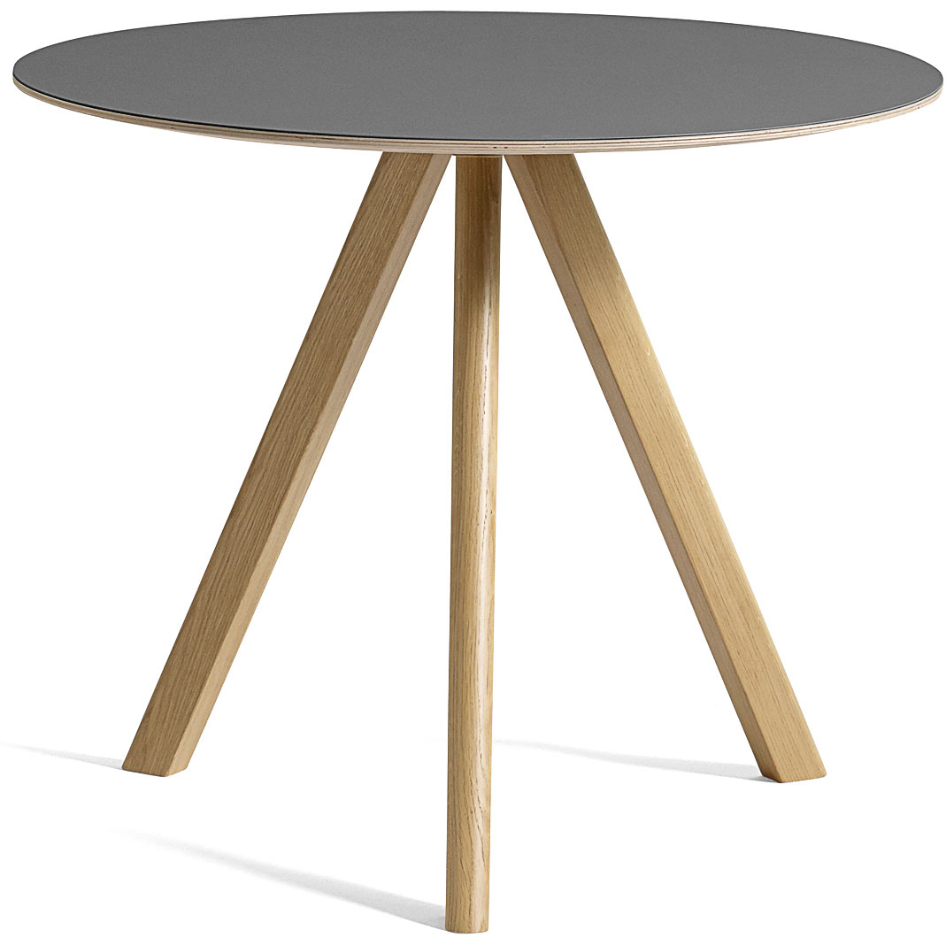 CPH20 Table Ø90 cm, Water Based Lacquered Oak / Grey Linoleum