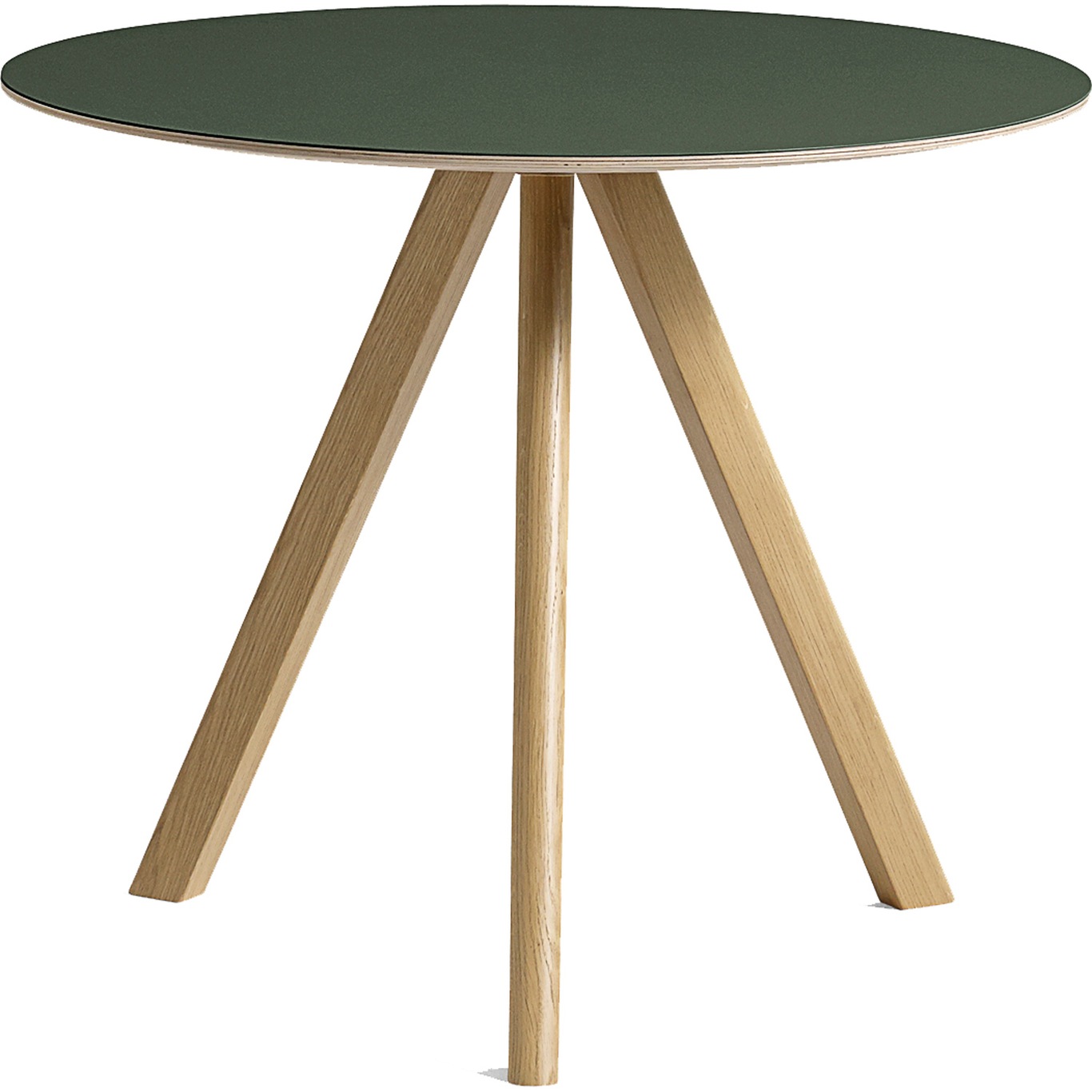 CPH20 Table Ø90x74 cm, Water based lacquered Oak / Green Linoleum