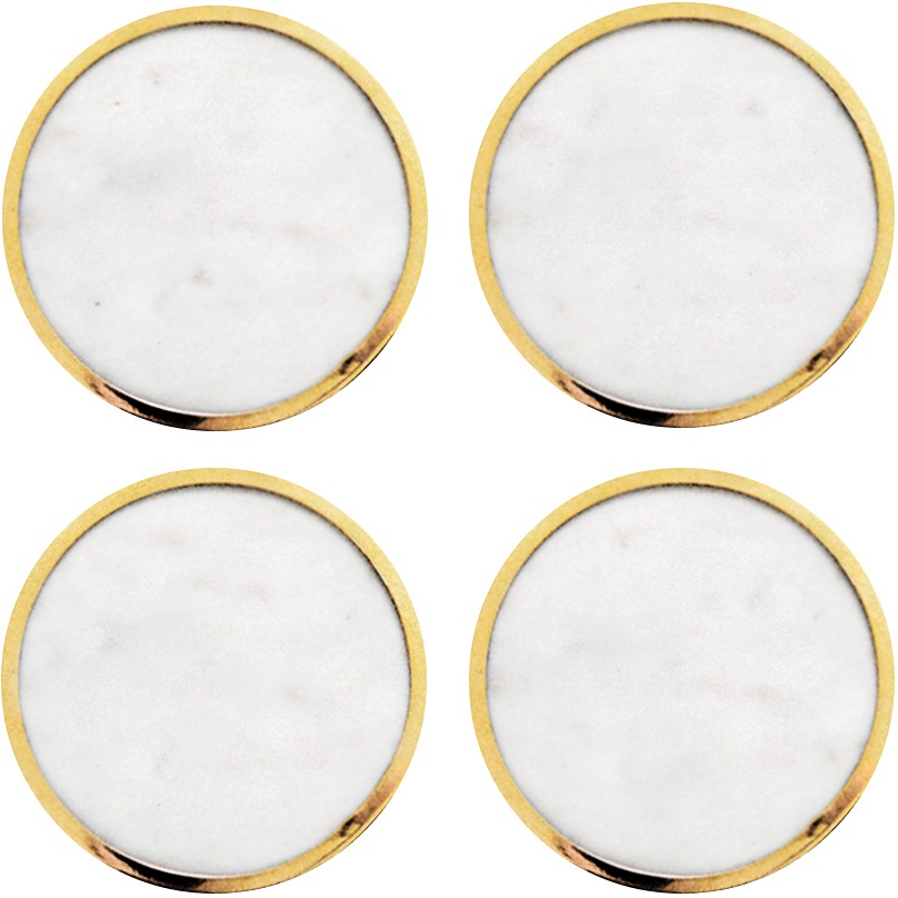 Coaster Marble 4-pack, White / Brass