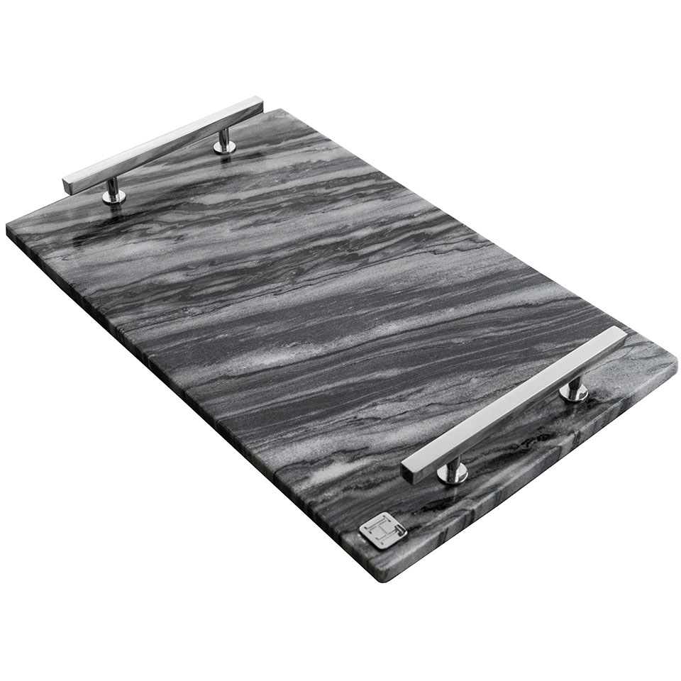 Marble Tray With Handles 40,5x25,5 cm, Grey / Nickel Plated Brass
