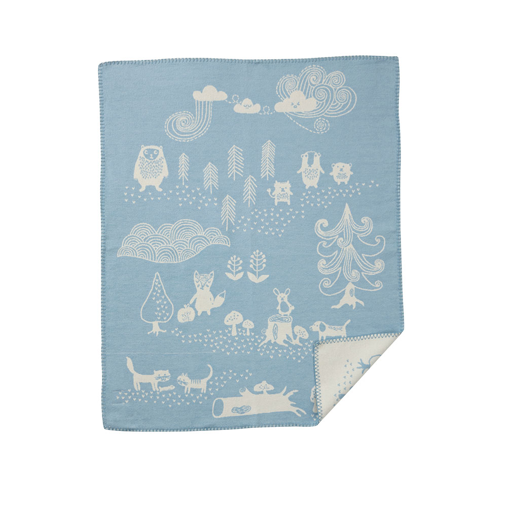 Little Bear Cotton Blanket, Blue/White