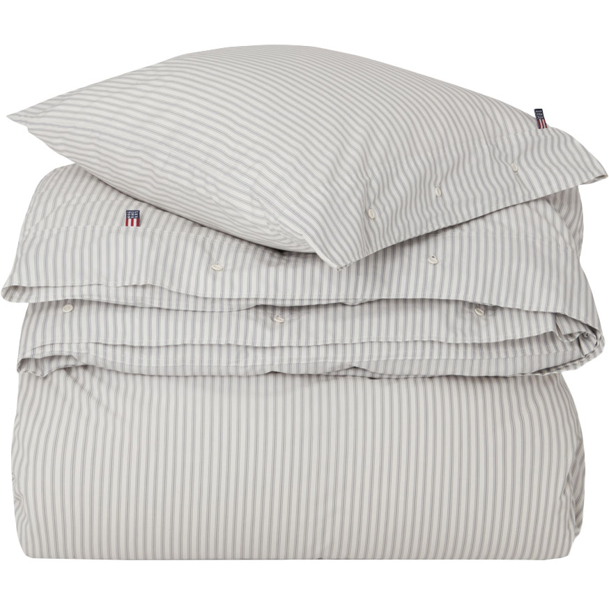 Striped Cotton Poplin Bed Set Grey/White, 220x220 + 50x60 cm